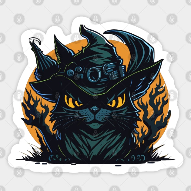 Scary Black Cat Witch Sticker by Etopix